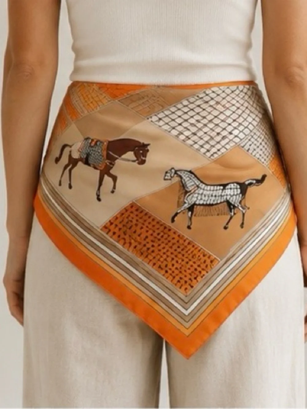Luxury Equestrian Satin Head Scarf | Horse Print Silk-Like Bandana Hair Wrap